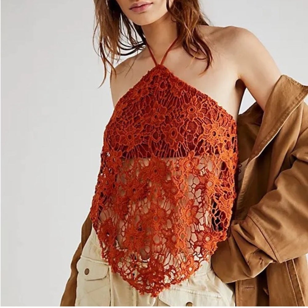 Free People Seychelle lace halter top burnt orange